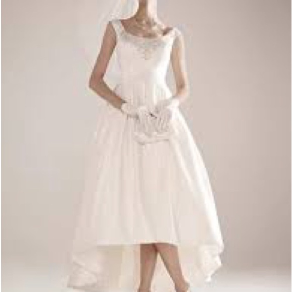 Oleg Cassini White Asymmetrical High-Low Bridal Gown